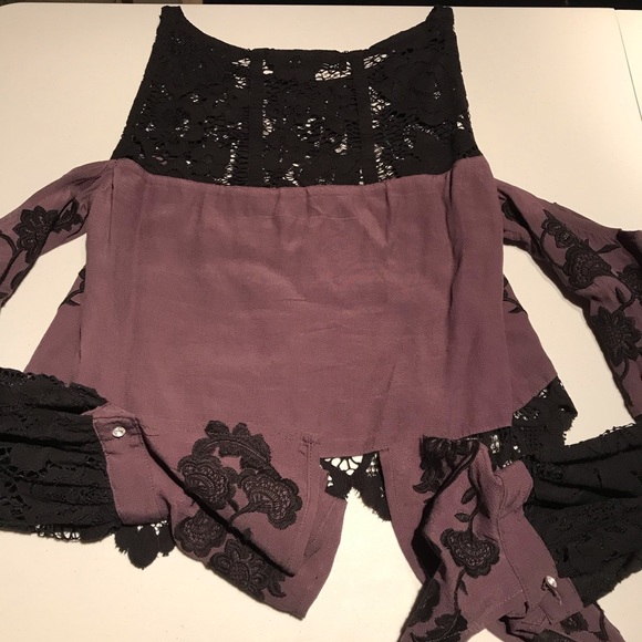 For Love & Lemons Cecilia Crop Top Cold Shoulder Purple/Black Lace Size XS - Picture 11 of 13